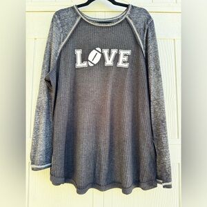 Lane Bryant Sold Out Love Football Long Sleeve Jersey Knit Shirt Grey White